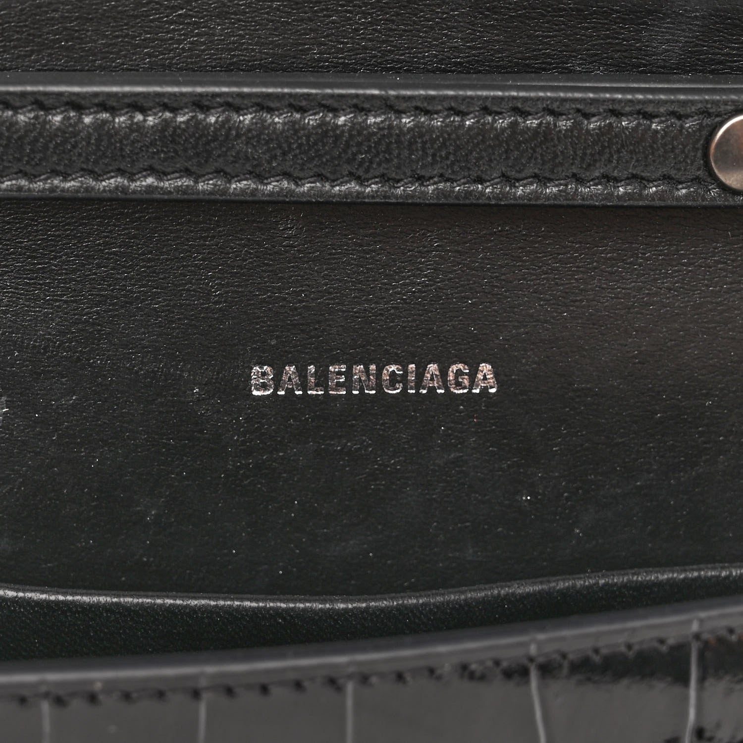 Balenciaga Shiny Calfskin Monochrome Crocodile Embossed Small Hourglass Evening Chain Bag Black 5 of 9