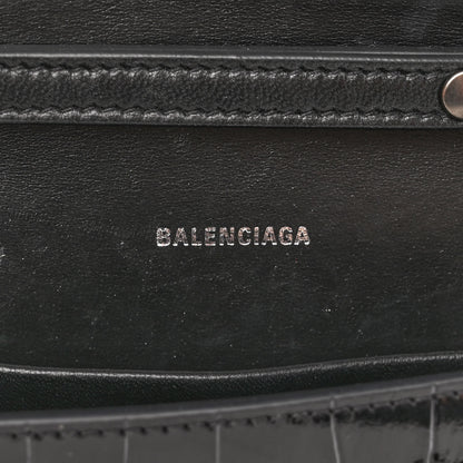 Balenciaga Shiny Calfskin Monochrome Crocodile Embossed Small Hourglass Evening Chain Bag Black 5 of 9