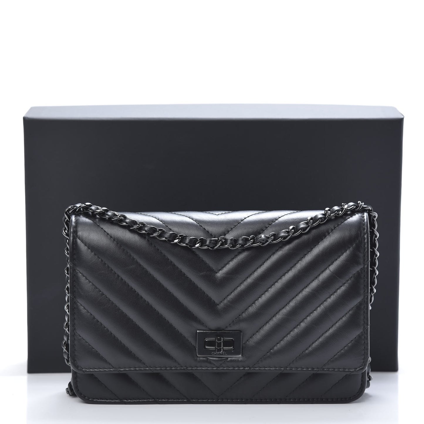 Aged Calfskin Chevron Quilted Reissue Wallet On Chain WOC So Black