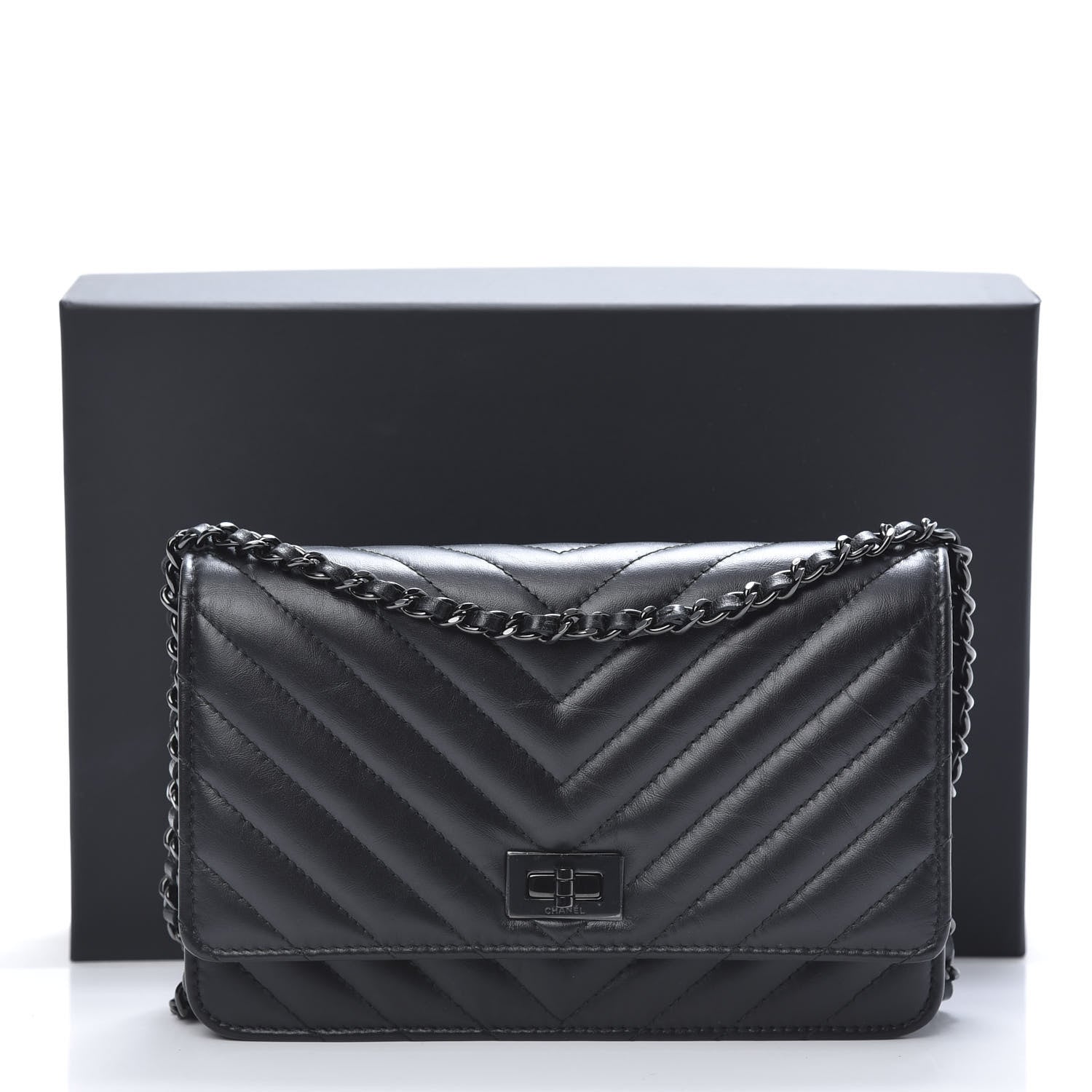 Chanel Aged Calfskin Chevron Quilted Reissue Wallet On Chain WOC So Black 13 of 13
