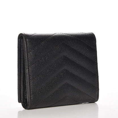 Saint Laurent Grain De Poudre Matelasse Chevron Monogram Compact Wallet Black 3 of 8