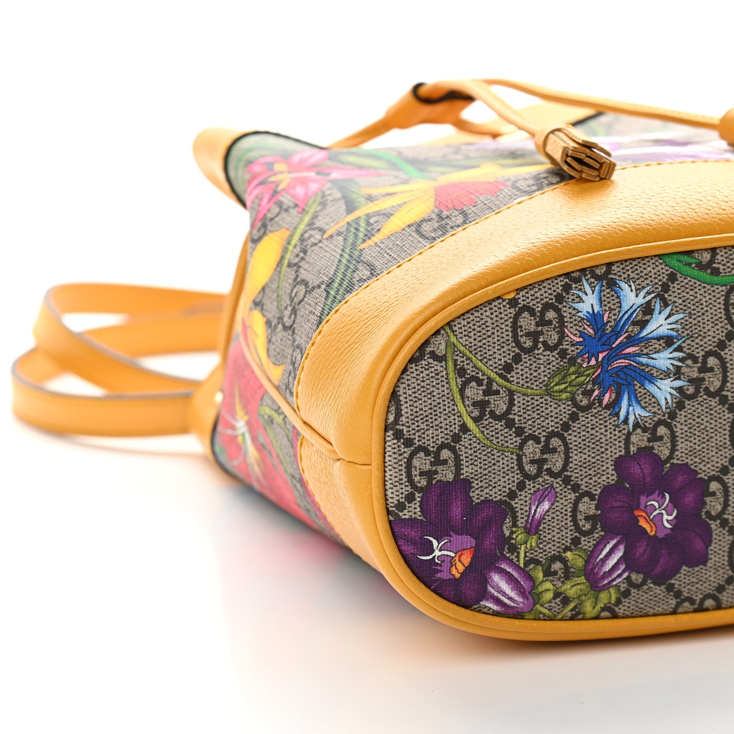 Gucci GG Supreme Monogram Flora Small Ophidia Bucket Bag Beige Multicolor Crop 8 of 9