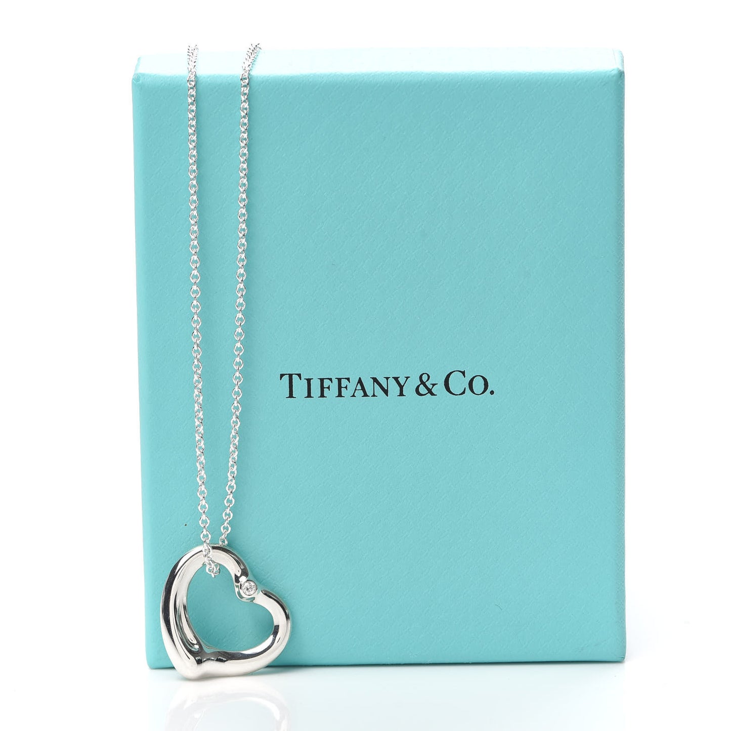 Sterling Silver Diamond 22mm Elsa Peretti Open Heart Pendant Necklace