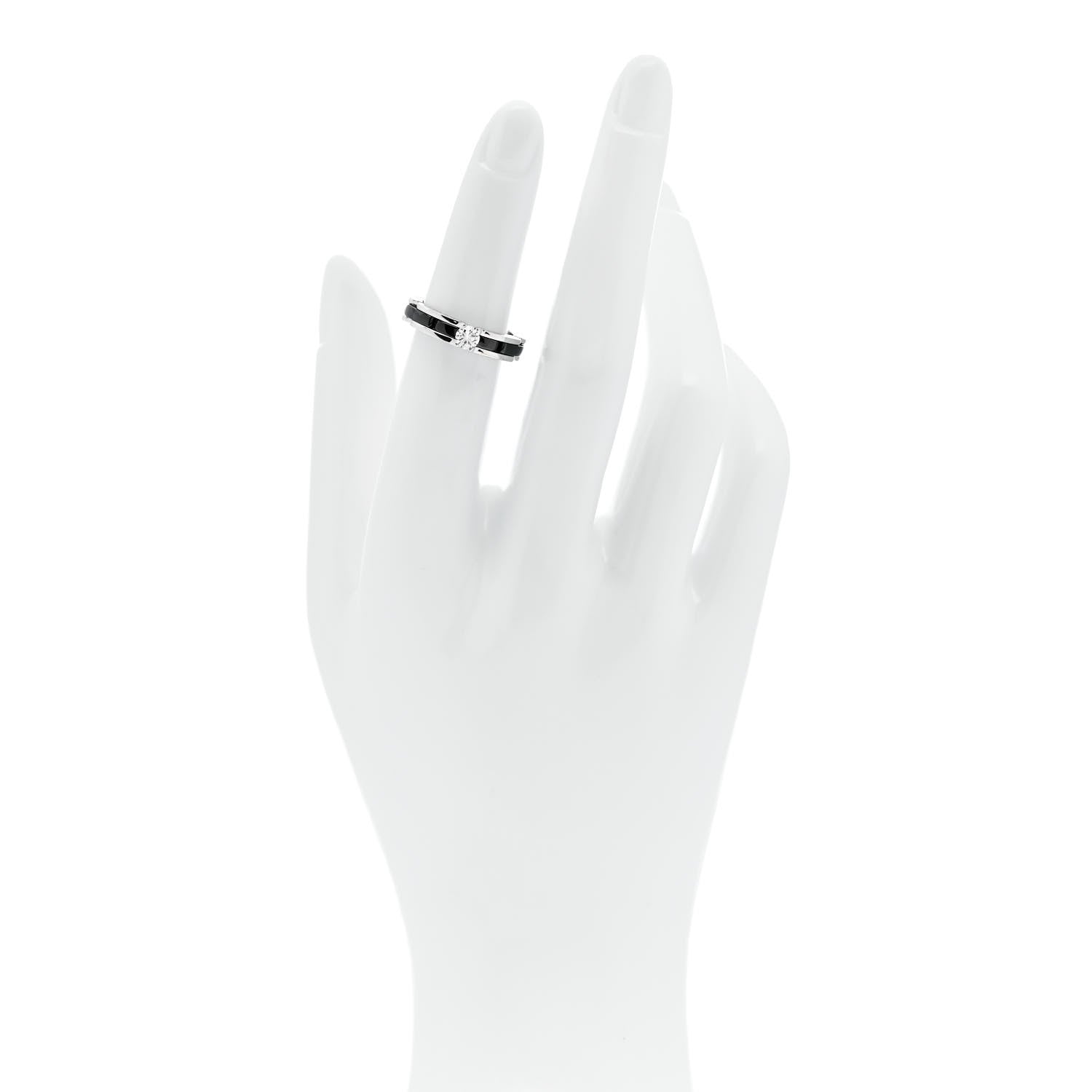 Chanel 18K White Gold Ceramic Diamond Slim Ultra Ring 49 4.75