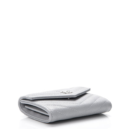 Chanel Caviar Chevron Quilted Card Holder Flap Wallet Grey 4 of 9