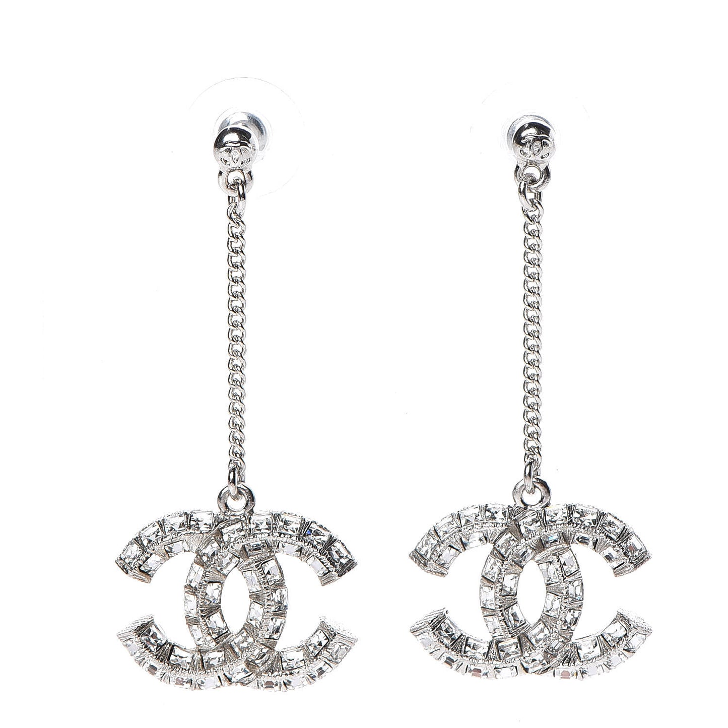 Baguette Crystal CC Drop Earrings Silver
