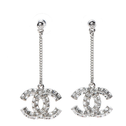 Chanel Baguette Crystal CC Drop Earrings Silver 1 of 4