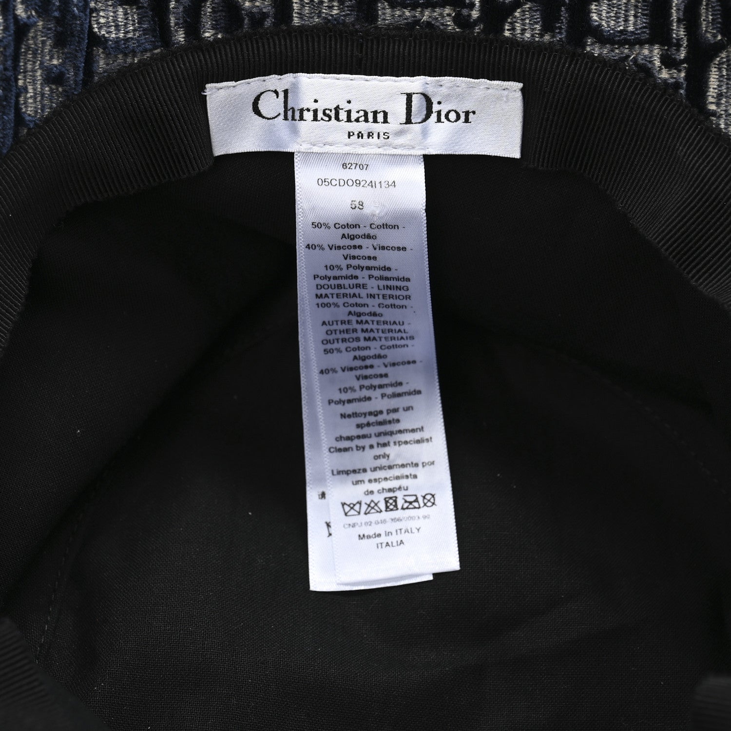 Christian Dior Velvet Oblique Large Brim Bucket Hat 58 Bleu Marine 8 of 8