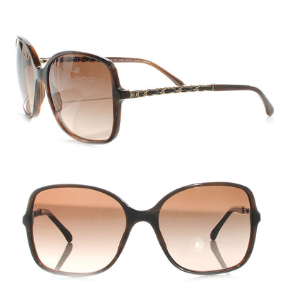 Chanel Acetate Metal Lambskin Chain Square Sunglasses 5210-Q Brown 1 of 4