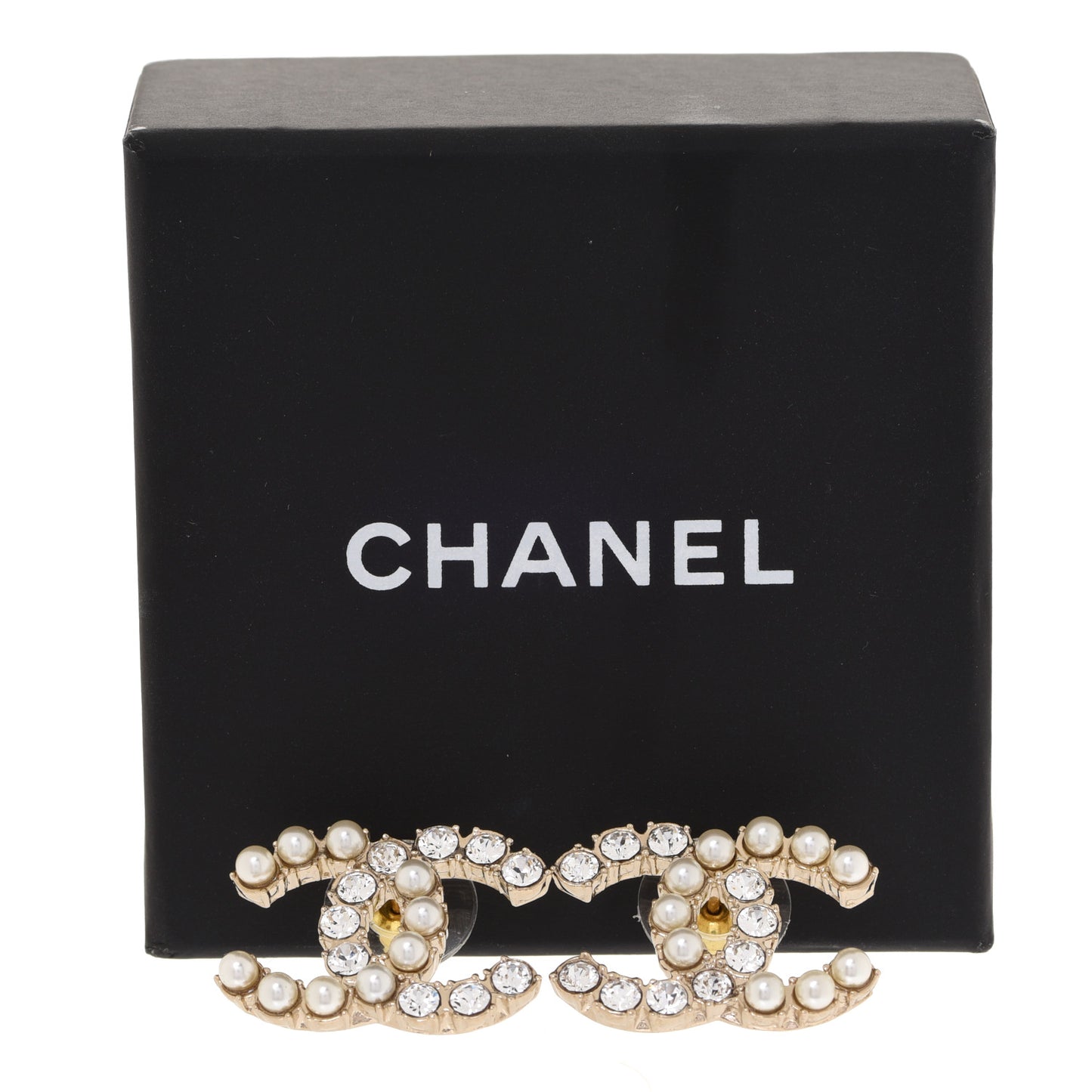 Crystal Pearl CC Dazzling Domino Earrings Gold
