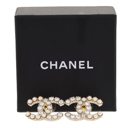 Chanel Crystal Pearl CC Dazzling Domino Earrings Gold 5 of 5