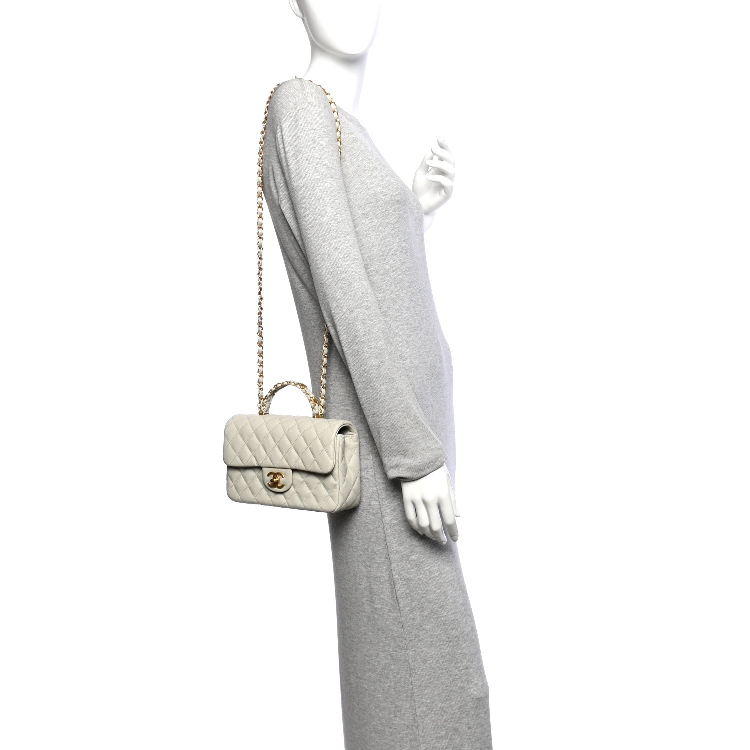 Chanel Caviar Quilted Small Handy CC Flap Light Grey 2 of 10