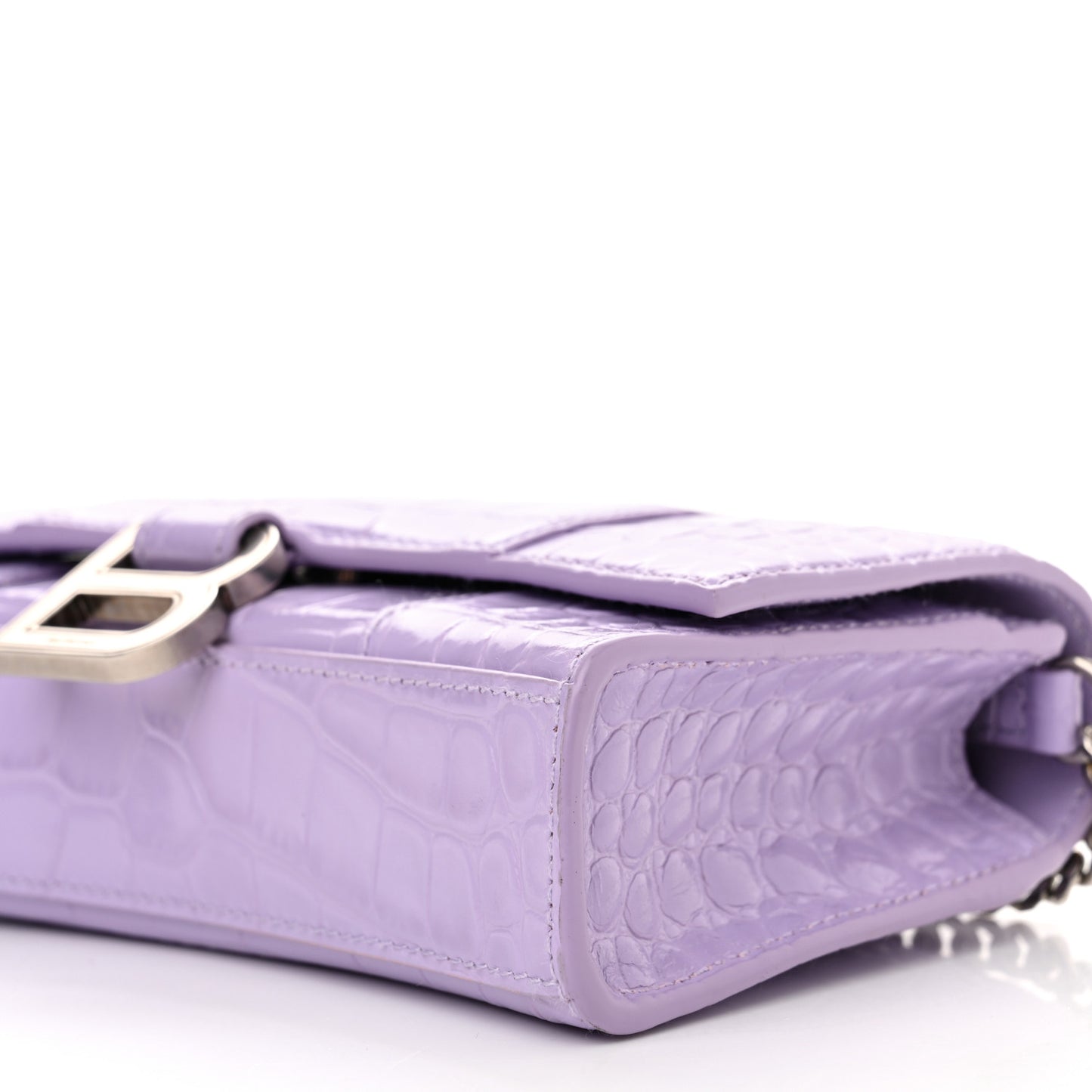 Shiny Calfskin Crocodile Embossed Hourglass Chain Bag Lilac