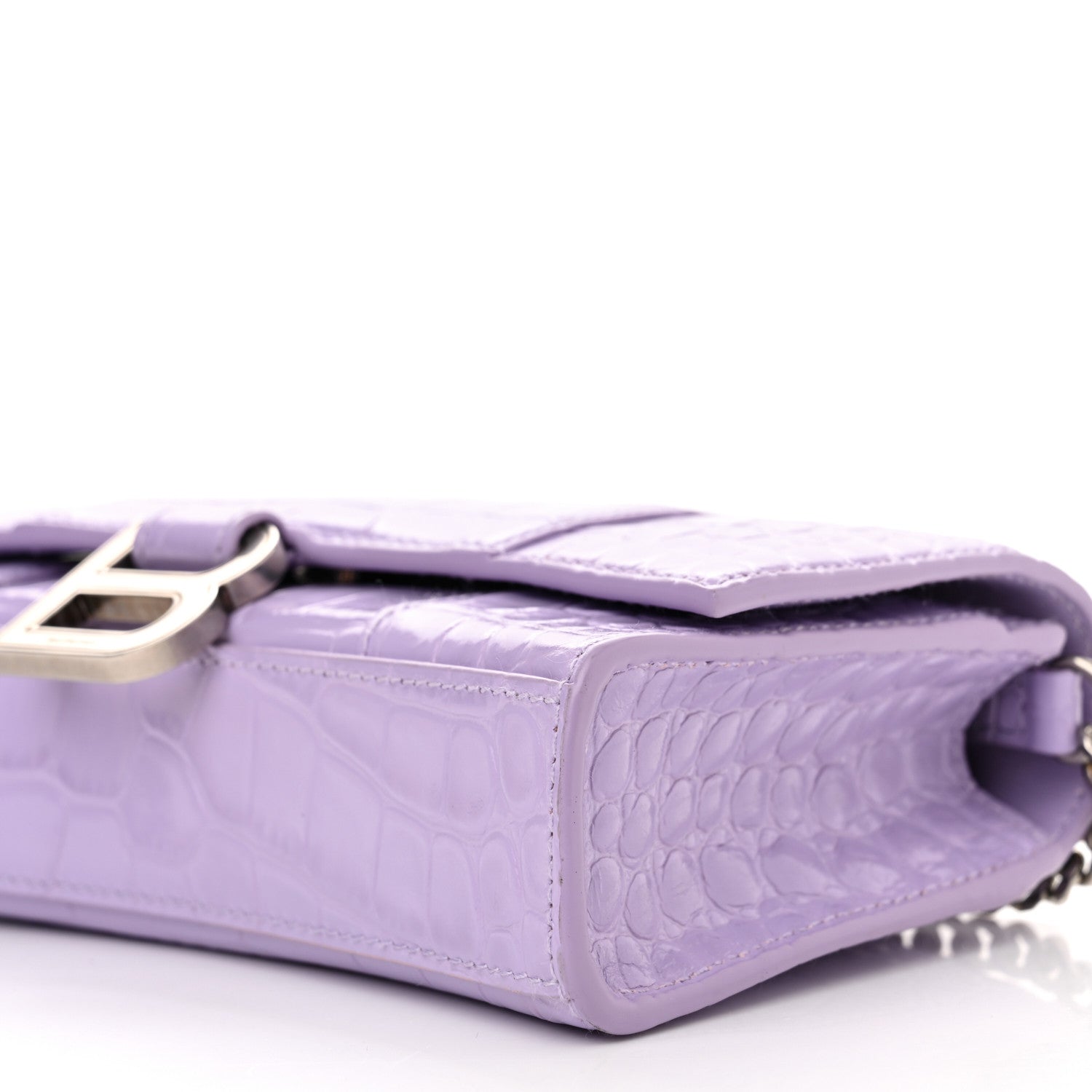 Balenciaga Shiny Calfskin Crocodile Embossed Hourglass Chain Bag Lilac 9 of 10
