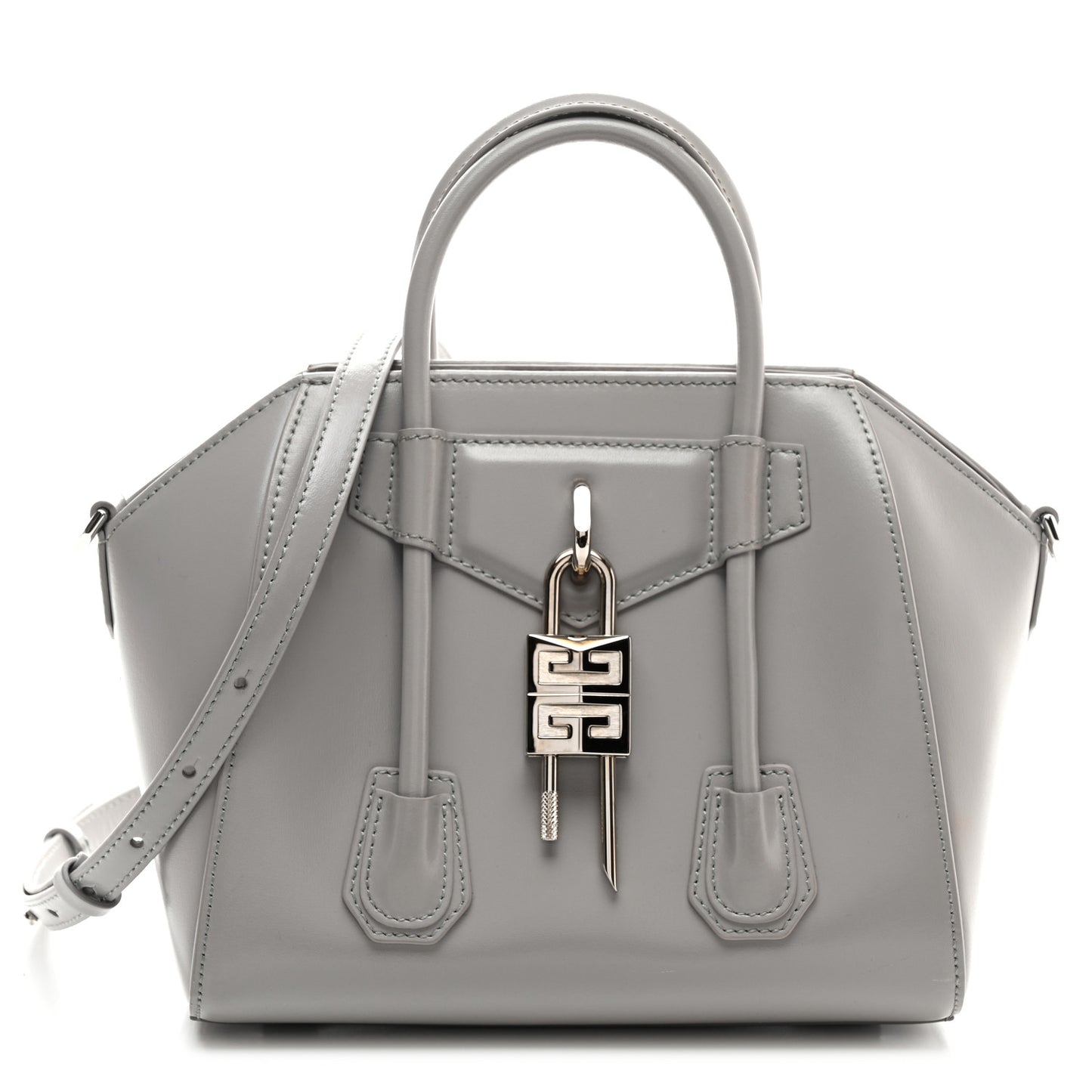 Box Calfskin Mini Lock Antigona Shoulder Bag Medium Grey