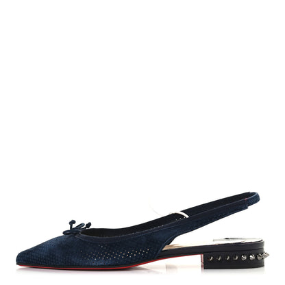 Christian Louboutin Velours Spiked Hall Slingback Flats 39 Navy 1 of 7