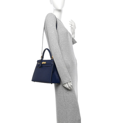 Hermes Ostrich Horseshoe Kelly Sellier 28 Bleu Iris 2 of 11