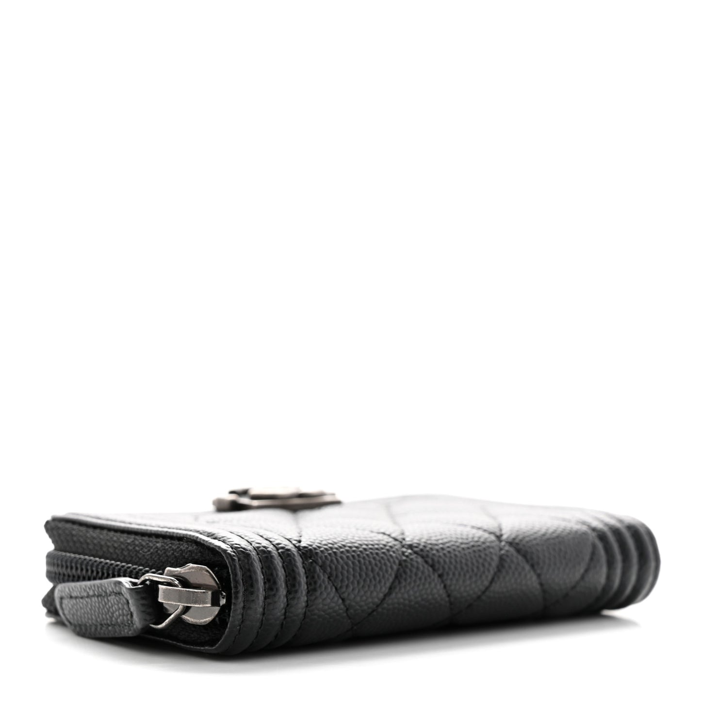 Caviar Quilted Boy Zip Around Coin Purse Wallet Black