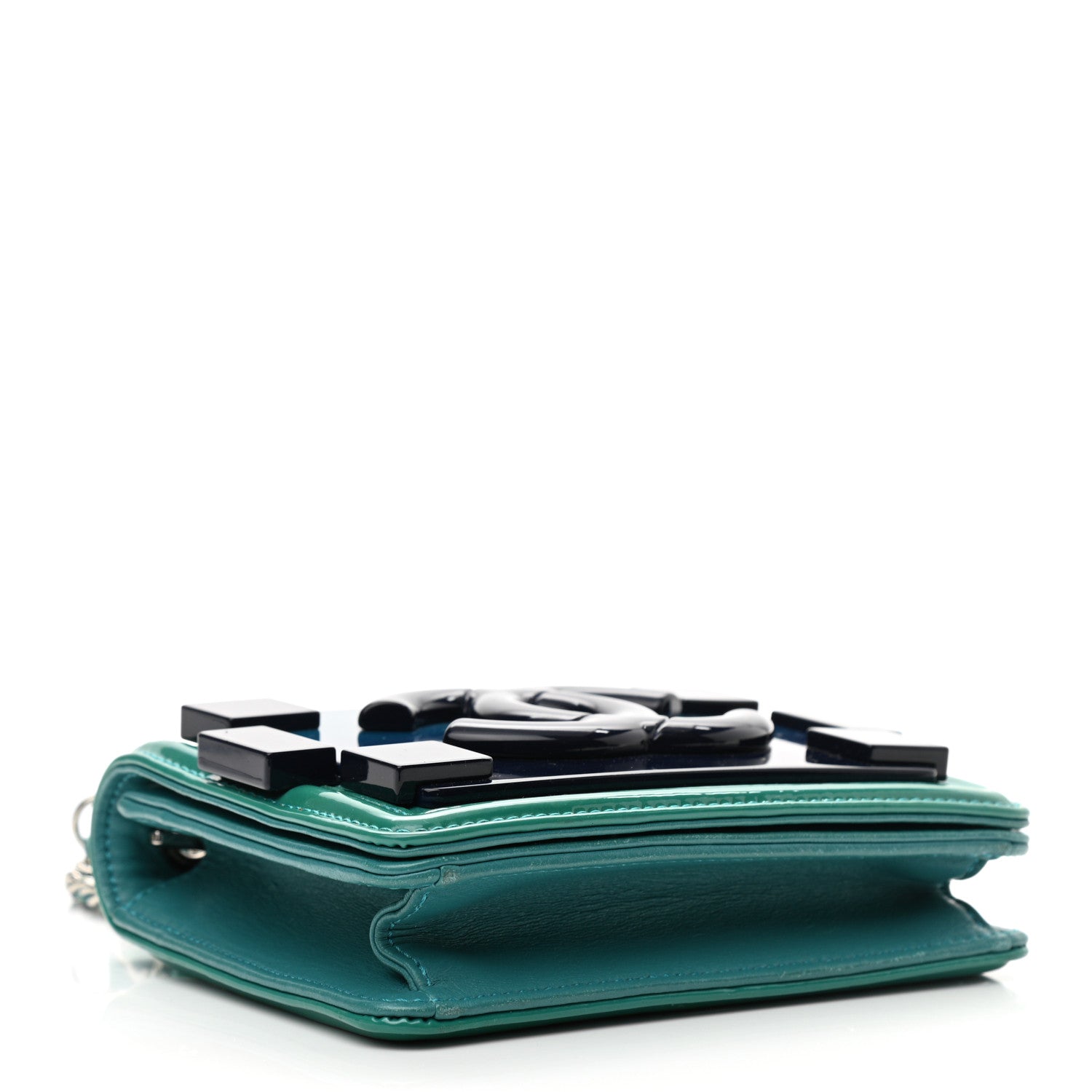Chanel Plexiglass Patent Mini Boy Brick Flap Turquoise Navy 3 of 11