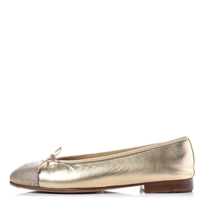 Chanel Metallic Lambskin Caviar CC Cap Toe Ballerina Flats 37.5 Light Gold 1 of 11