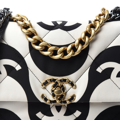 Chanel Fabric Printed Large Chanel 19 Flap Black Ecru 12 of 13