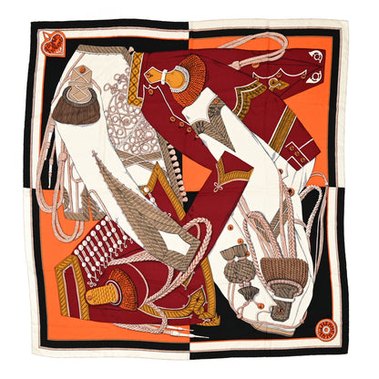 Hermes Cashmere Silk Zouaves Et Dragons Shawl 140 Bordeaux Orange Black 1 of 7