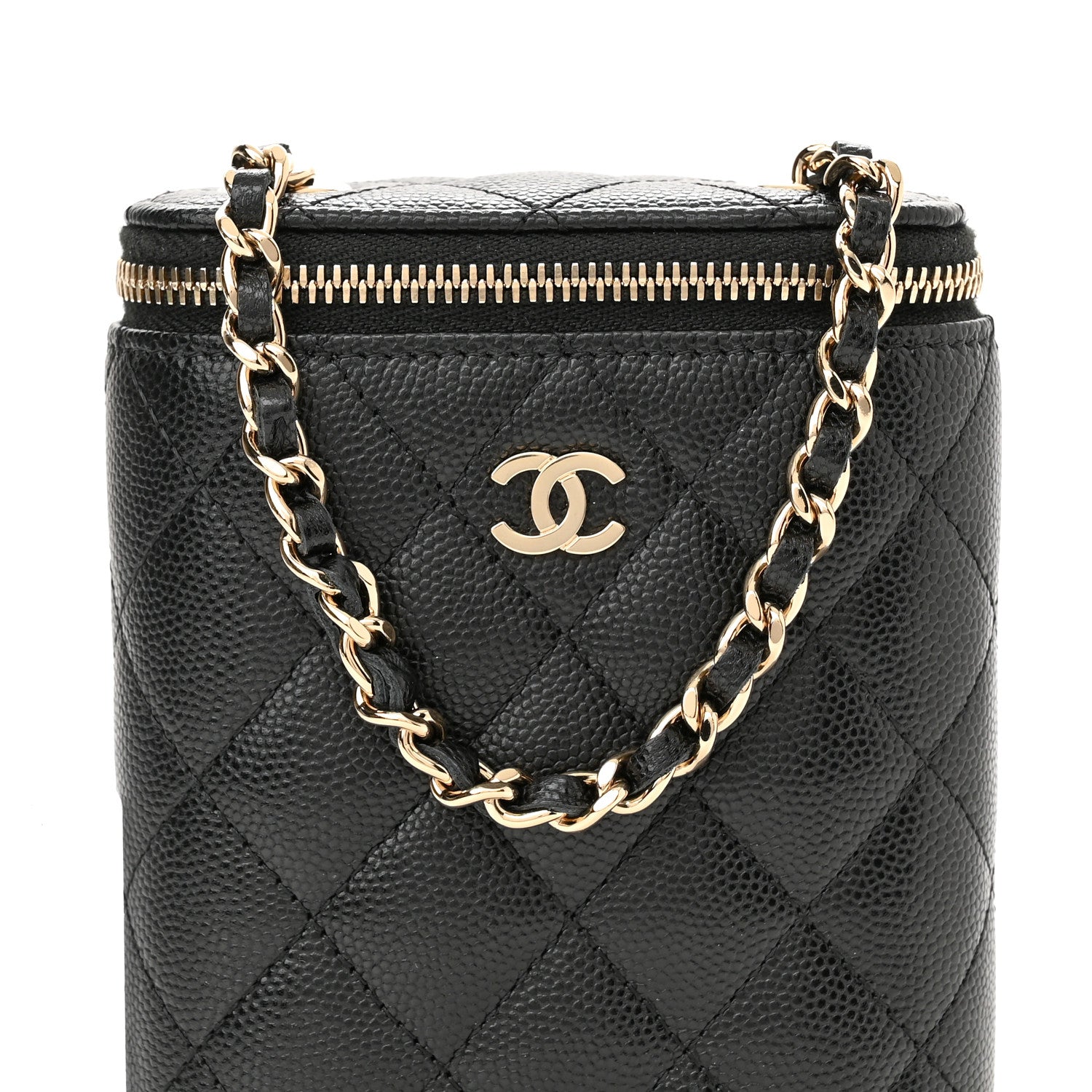 Chanel Caviar Quilted Small Vertical Coco Beauty Vanity Case With Chain Black 8 of 11
