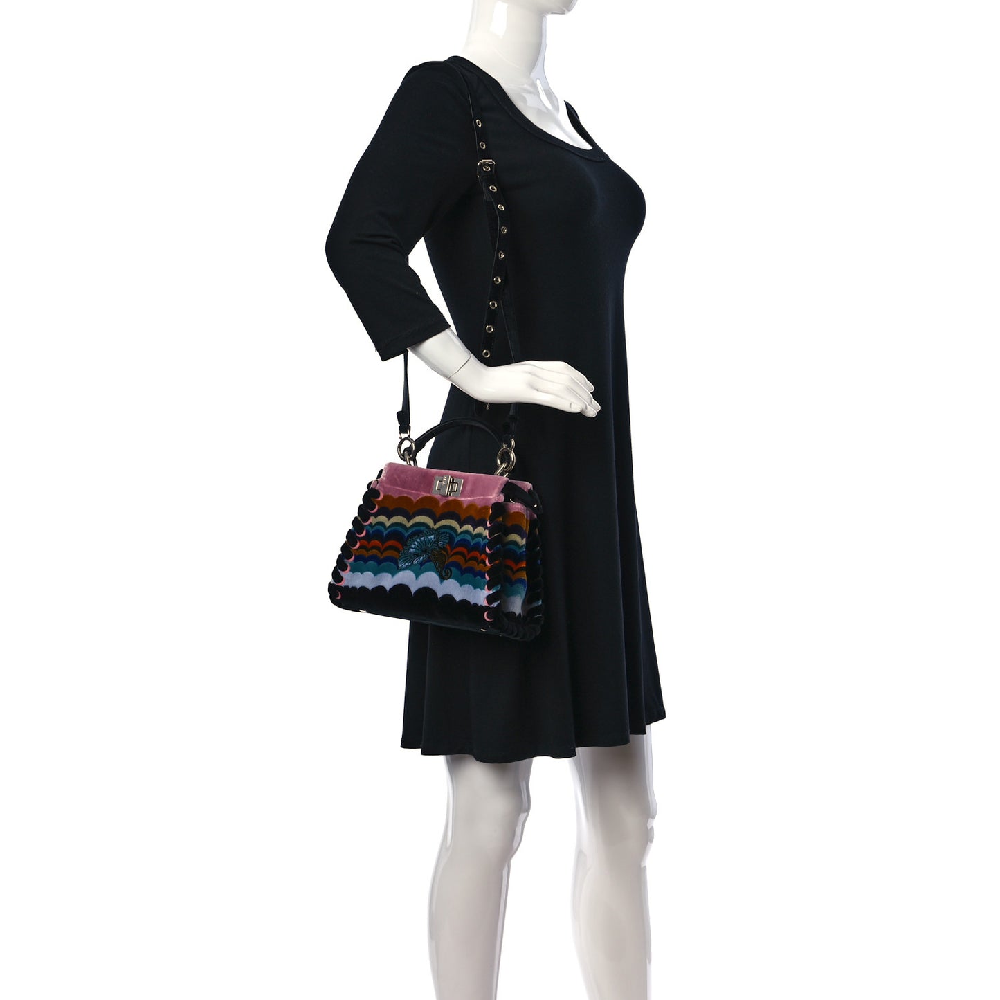 Velvet Embroidered Mini Peekaboo Iconic Satchel Black Multicolor