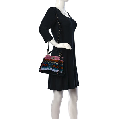 Fendi Velvet Embroidered Mini Peekaboo Iconic Satchel Black Multicolor 2 of 10