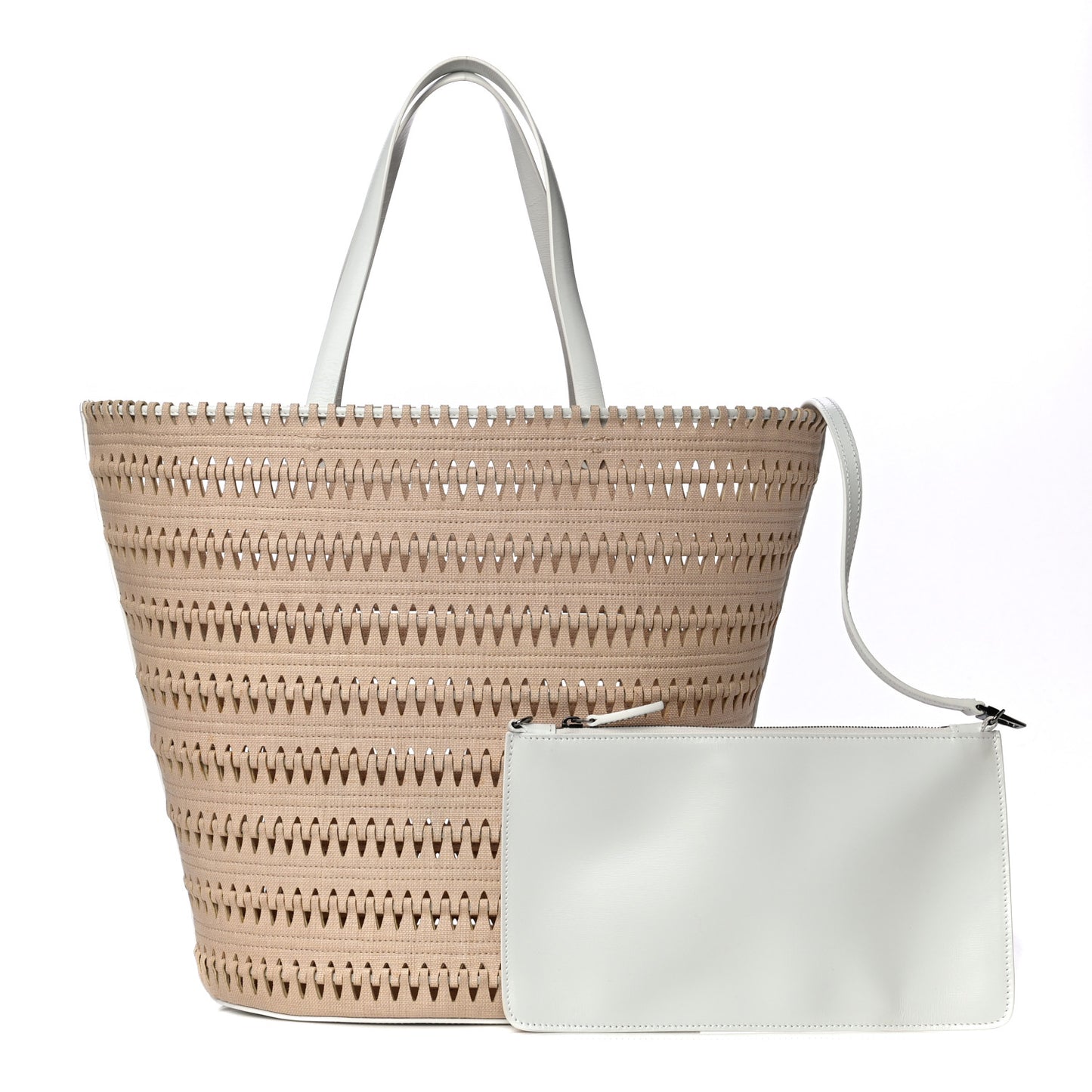 Canvas Woven Bucket Bag Beige White