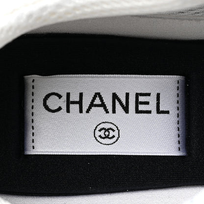 Chanel Fabric Laminated Calfskin Stretch CC Womens Sneakers 38.5 White Silver 9 of 10