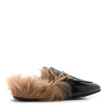 Gucci Patent Fur Womens Princetown Slippers 39 Black Natural 4 of 8