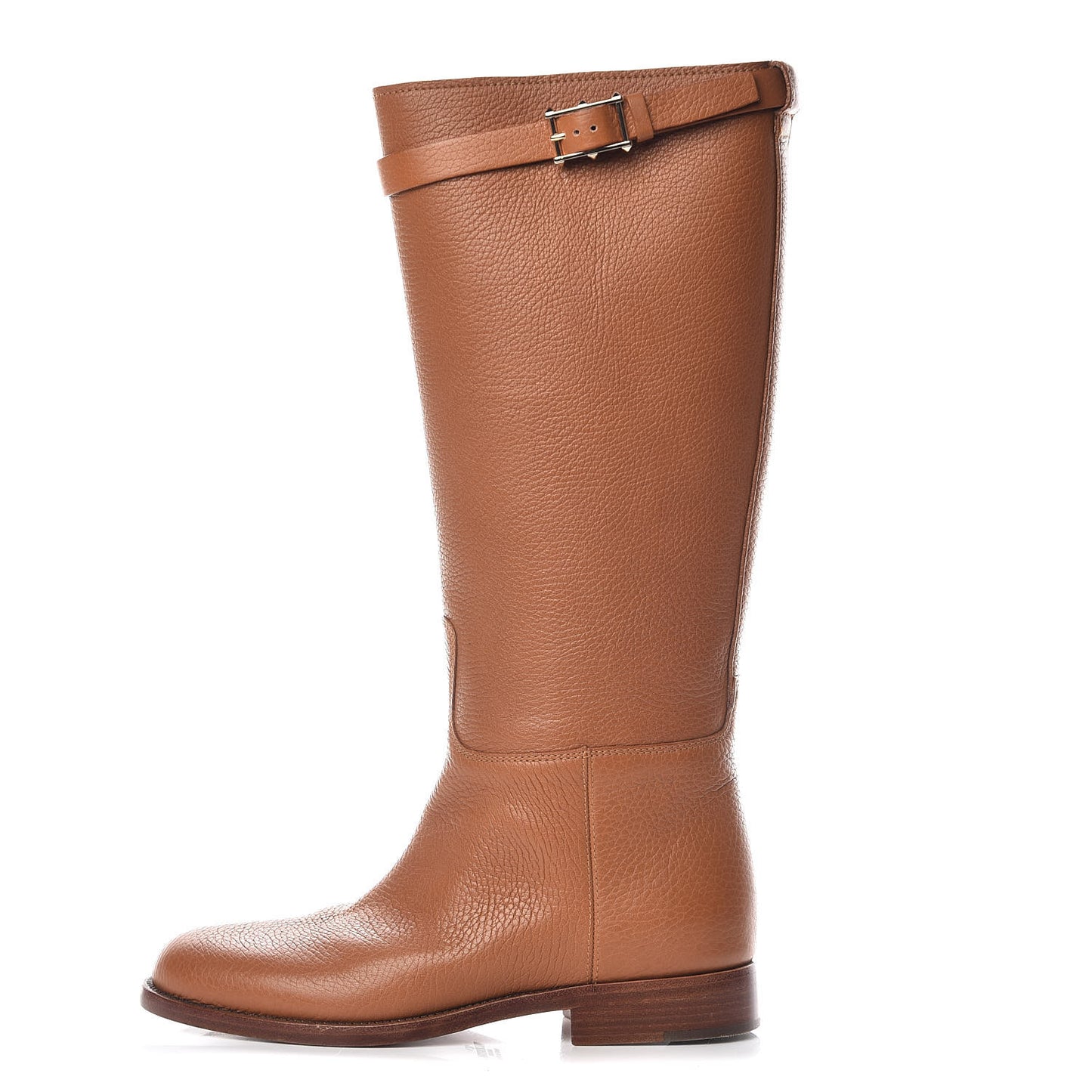 Grained Calfskin Rockstud Buckle Boots 35 Light Cuir
