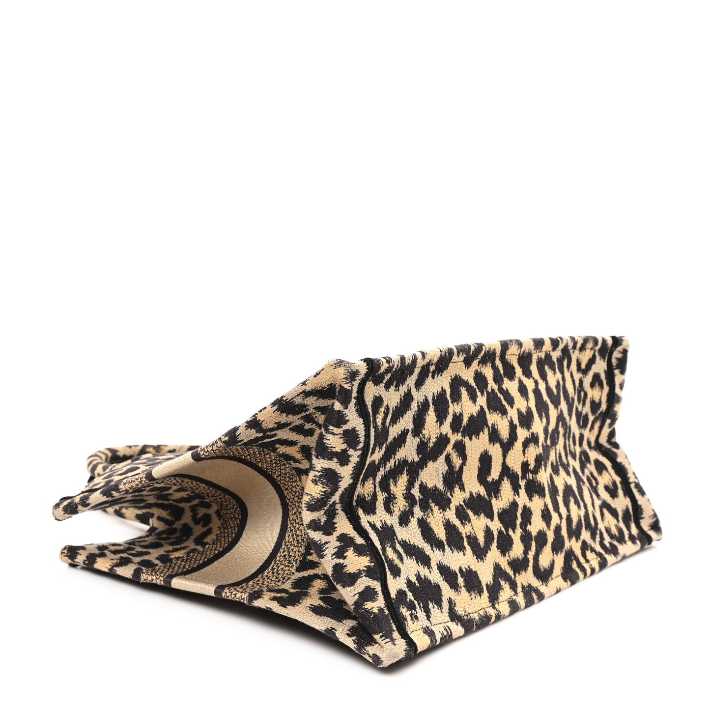Canvas Mizza Embroidered Medium Leopard Book Tote Beige