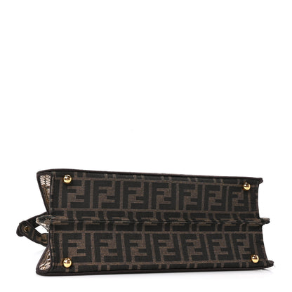 Fendi Fabric Jacquard Paillettes Vitello Seta FF 1974 Medium Peekaboo I SEE U Satchel Tobacco Moro 4 of 9
