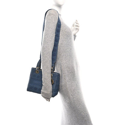 Christian Dior Canvas Embroidered Cannage Medium Lady D-Lite Denim Blue 2 of 10
