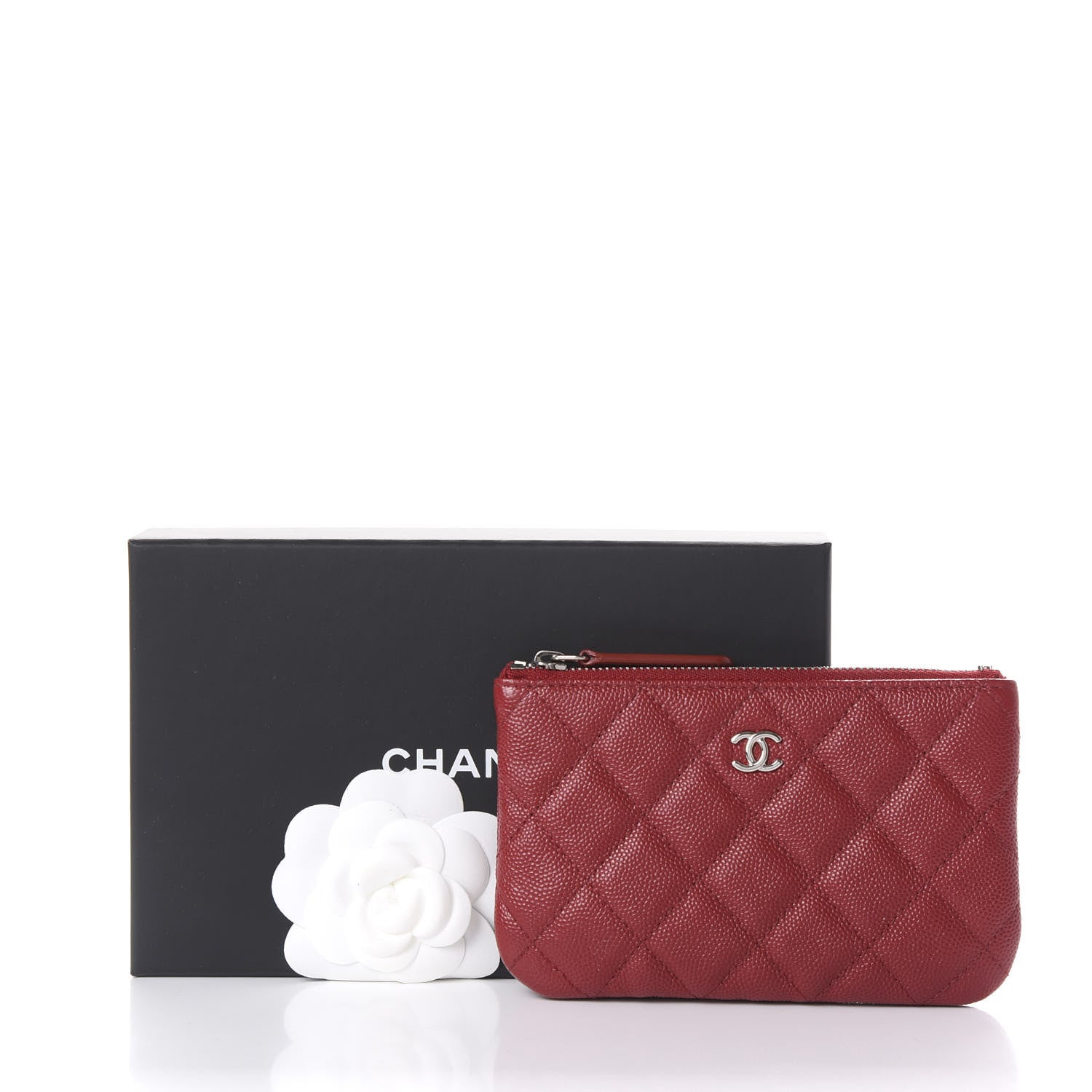 Chanel Caviar Quilted Small Cosmetic Case Dark Red 10 of 10