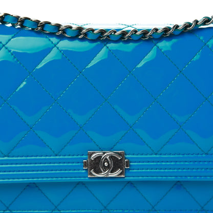 Chanel Patent Calfskin Quilted Boy Wallet On Chain WOC Blue 11 of 12