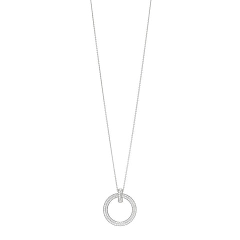 18K White Gold Diamond Large T T1 Circle Pendant Necklace