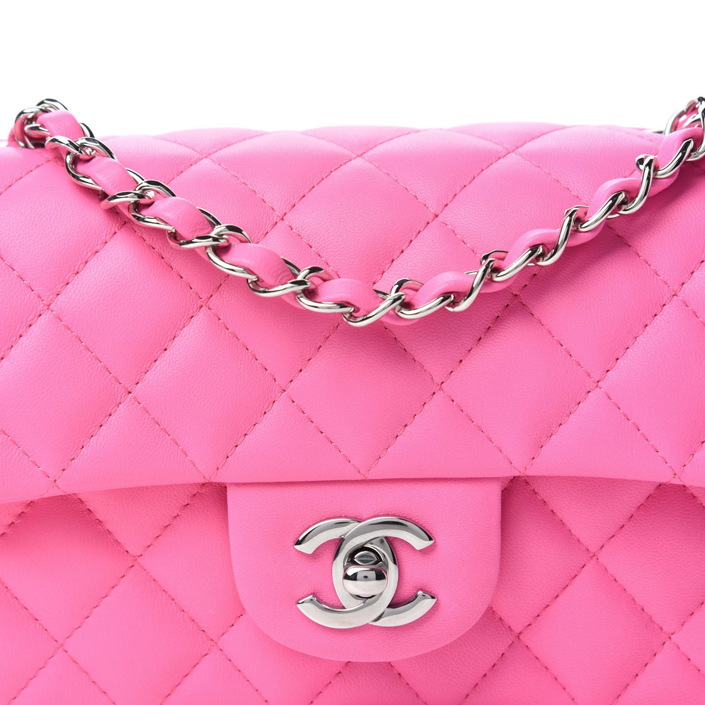 Lambskin Quilted Mini Rectangular Flap Pink