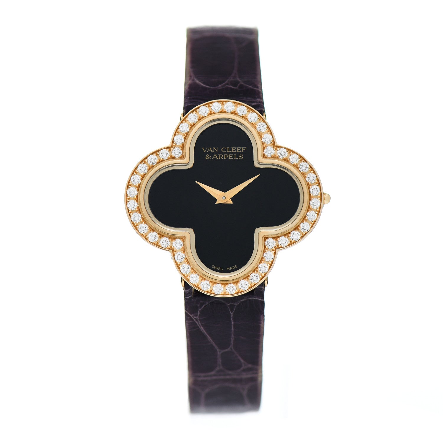 Van Cleef & Arpels 18K Yellow Gold Alligator Diamond Bezel Onyx 30mm Alhambra Talisman Quartz Watch 1 of 5