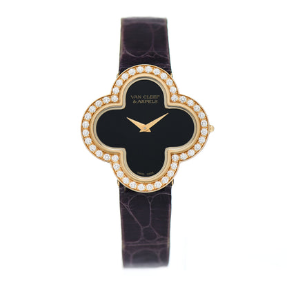 Van Cleef & Arpels 18K Yellow Gold Alligator Diamond Bezel Onyx 30mm Alhambra Talisman Quartz Watch 1 of 5