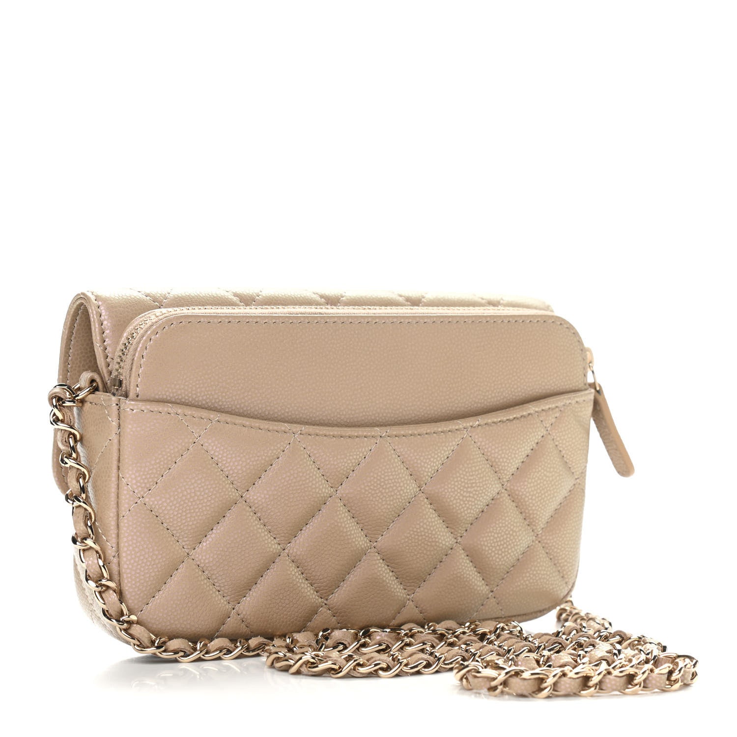 Chanel Iridescent Caviar Quilted Flap Phone Holder With Chain Beige 3 of 10