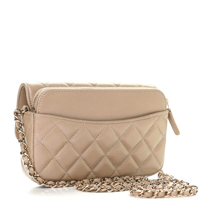 Chanel Iridescent Caviar Quilted Flap Phone Holder With Chain Beige 3 of 10