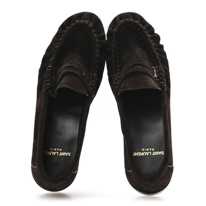 Saint Laurent Suede Le Loafer 15 Penny Slippers 37 Dark Chocolate 2 of 7