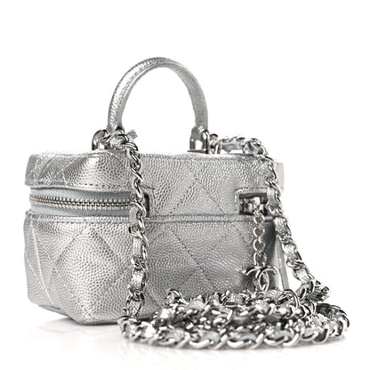 Chanel Metallic Caviar Quilted Mini Top Handle Vanity With Chain Silver 3 of 10