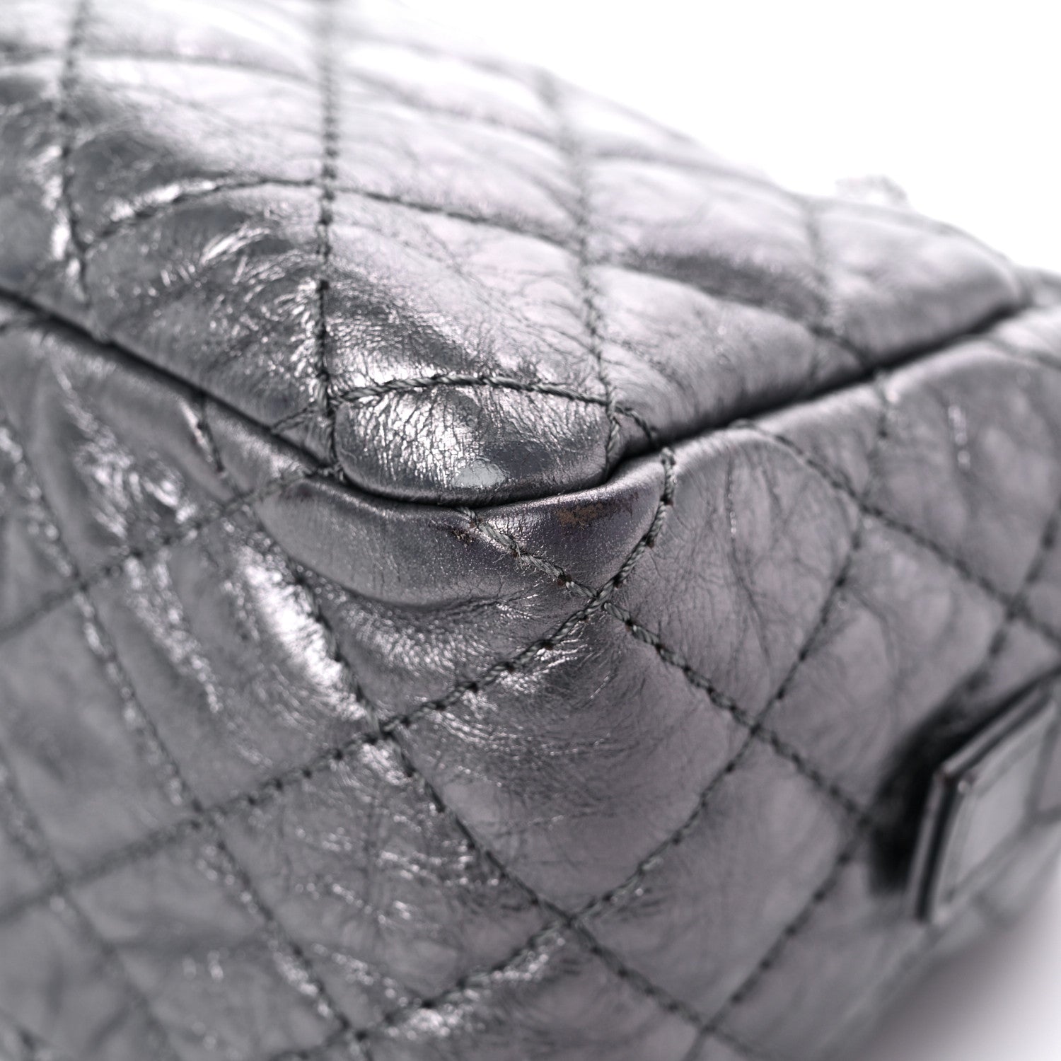 Chanel Metallic Aged Calfskin Quilted Small Reissue Camera Case Dark Silver 10 of 11