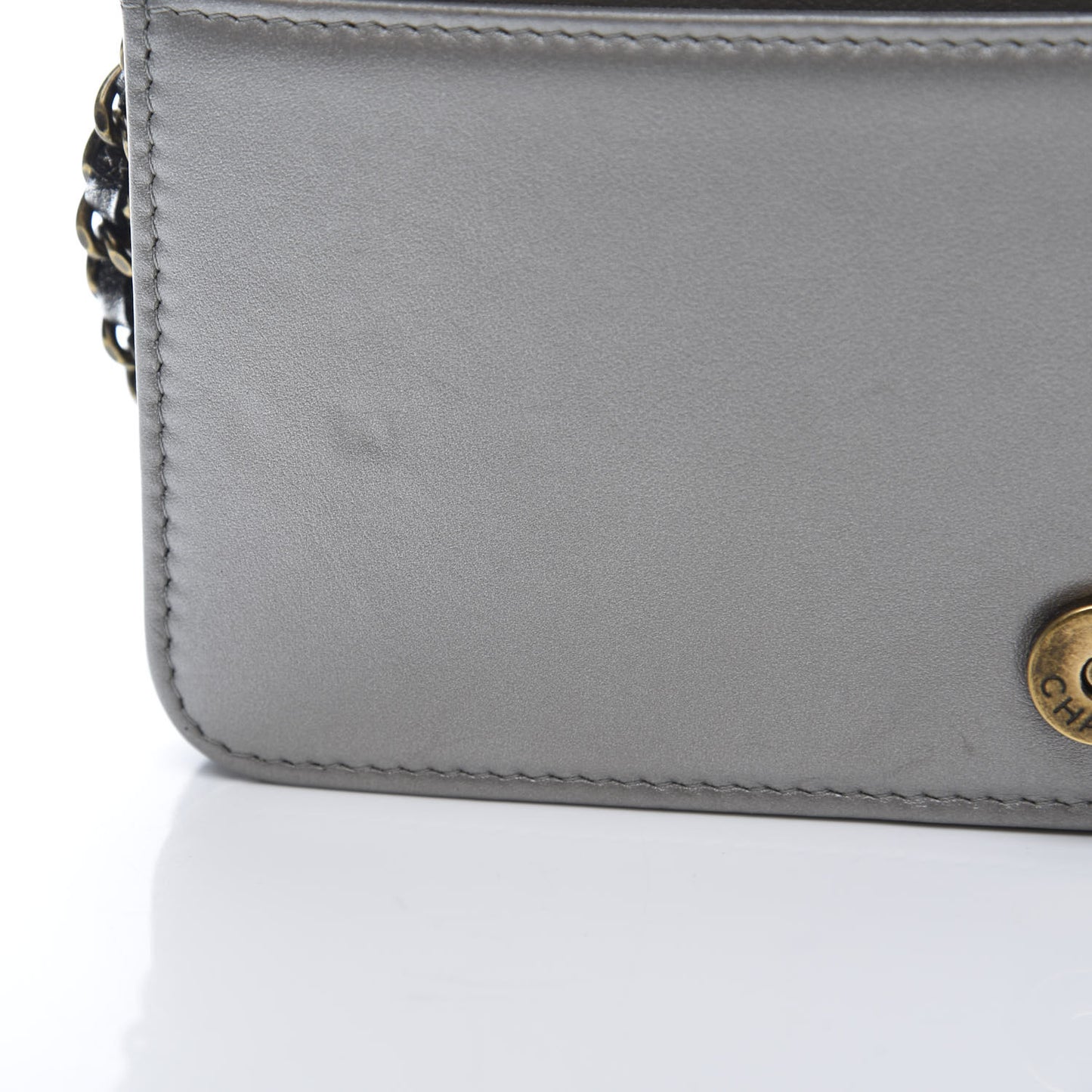 Metallic Calfskin Quilted Boy Wallet On Chain WOC Charcoal