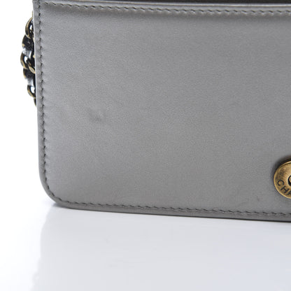 Chanel Metallic Calfskin Quilted Boy Wallet On Chain WOC Charcoal 8 of 12