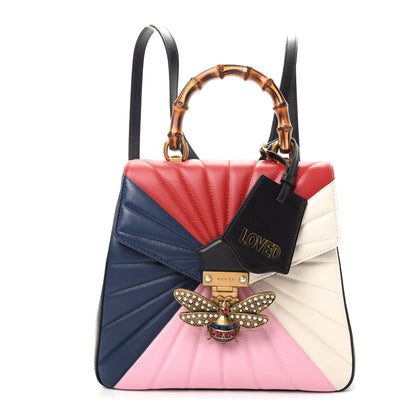 Gucci Calfskin Bamboo Trapuntata Queen Margaret Backpack Blue Agata Hibiscus Red Mystic White Sugar Pink 1 of 8